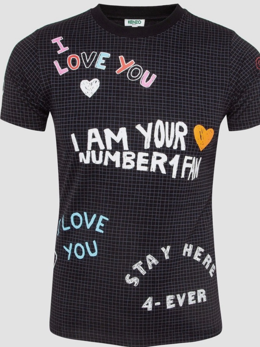 Kenzo Black Short-Sleeve Graphic Tee with Multicolor Lettering
